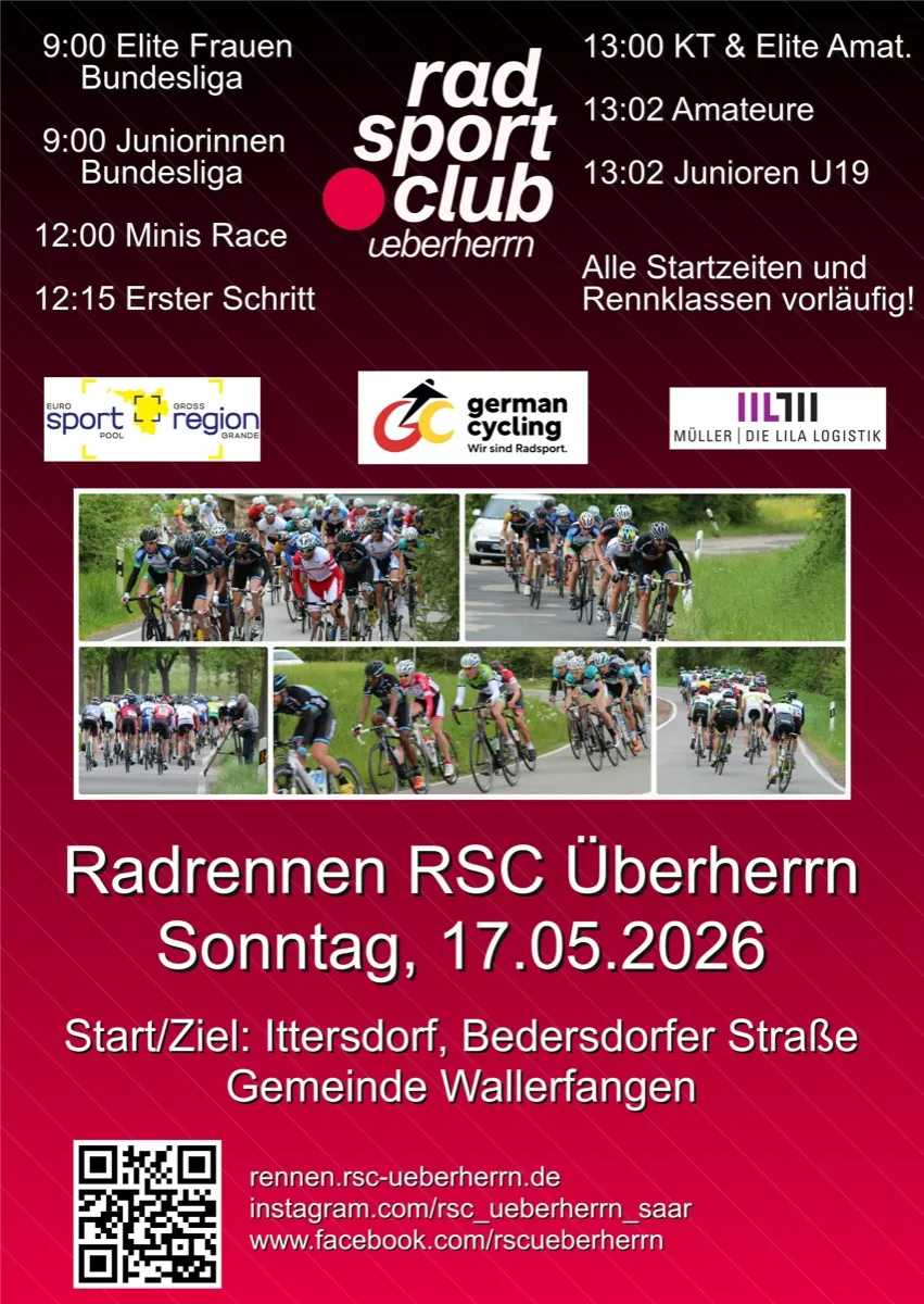 Plakat zum Radrennen RSC Überherrn am Sonntag, 17.05.2026